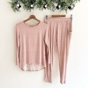 Plain Jane Long Sleeve and Pants Pajama Set Blush Striped Size XS A5600